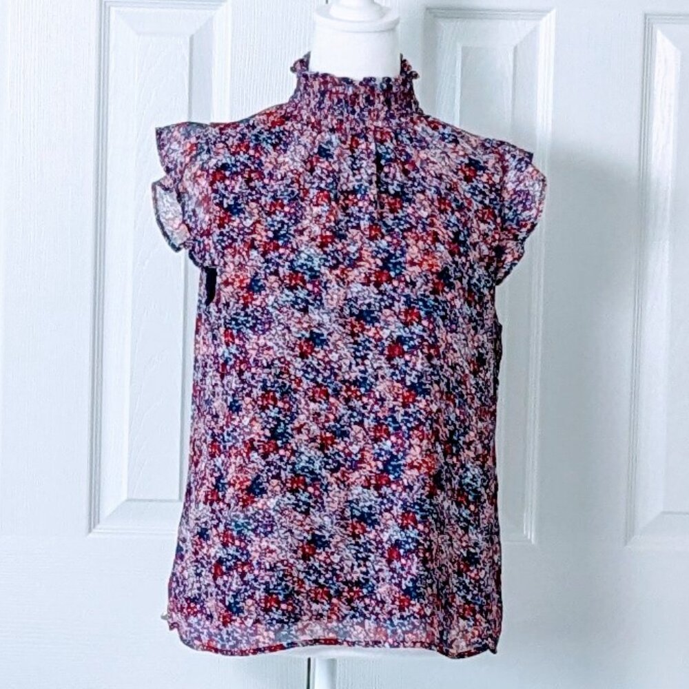 BANANA REPUBLIC Women's Short Cap Sleeves Blouse Top  Size M  Multi Color Print